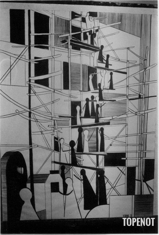 La-tour-de-Babel-Graphisme-encre-de-Chine-1973