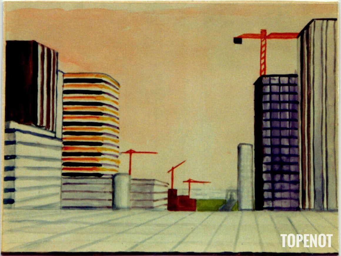 La Défense-en-construction-Aquarelle-1974